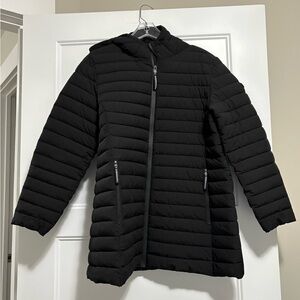 NWT BCBG MAXAZRIA Jacket Womens XLQuilted Puffer Hoodie lFeather Free MSRP $298